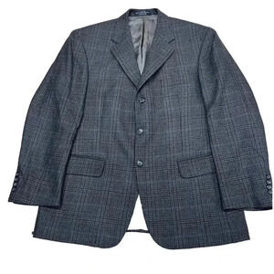 Andrew Fezza Plaid 3 Button Sport Coat Blazer Mens 40S Brown Lambswool